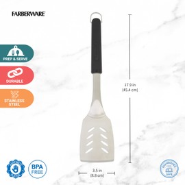 Farberware BBQ Turner, Perfect for Flipping and Serving, Includes Storage Ring, Dishwasher Safe, 16.5x4 Inch