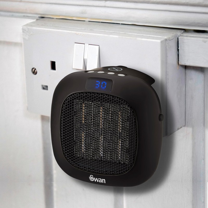 Swan Plug-In Fan Heater with 12 Hour Timer, LED Display