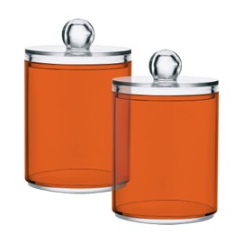 JUMBEAR 2 Pack Qtip Holder Organizer Dispenser Orange Solid Color Bathroom Storage Canister Cotton Ball Holder Bathroom Containers for Cotton Swabs/Pads/Floss