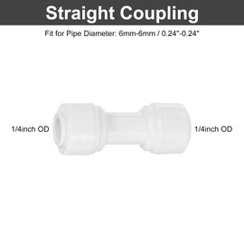 uxcell 6Pcs Push to Connect Fittings, 1/4" OD x 1/4" OD Air Hose Fittings Tube&Hose&Pipe Quick Connect Fitting Plastic Straight Union Coupling for RO Water System, White (6-6mm)