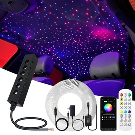 6LEDs Colorful RGBW Starlight Headliner Kit, 180pcs0.03in6.5ft, APP/Remote Control Fiber Optic Lights with Shooting Stars & Mix Color Chase for Car/Home Theater Sky Decoration
