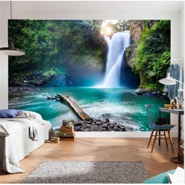 FLFK 3D Tropical Jungle Forest Self-Adhesive Wallpaper XXL Peel and Stick Waterfall Wall Murals Large Poster Photo for Bedroom Living Room Office Decor 141.7x98.4 inches