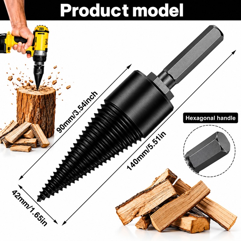2PC Firewood Log Splitter Drill Bit, 32/42mm High-Carbon Steel Wood