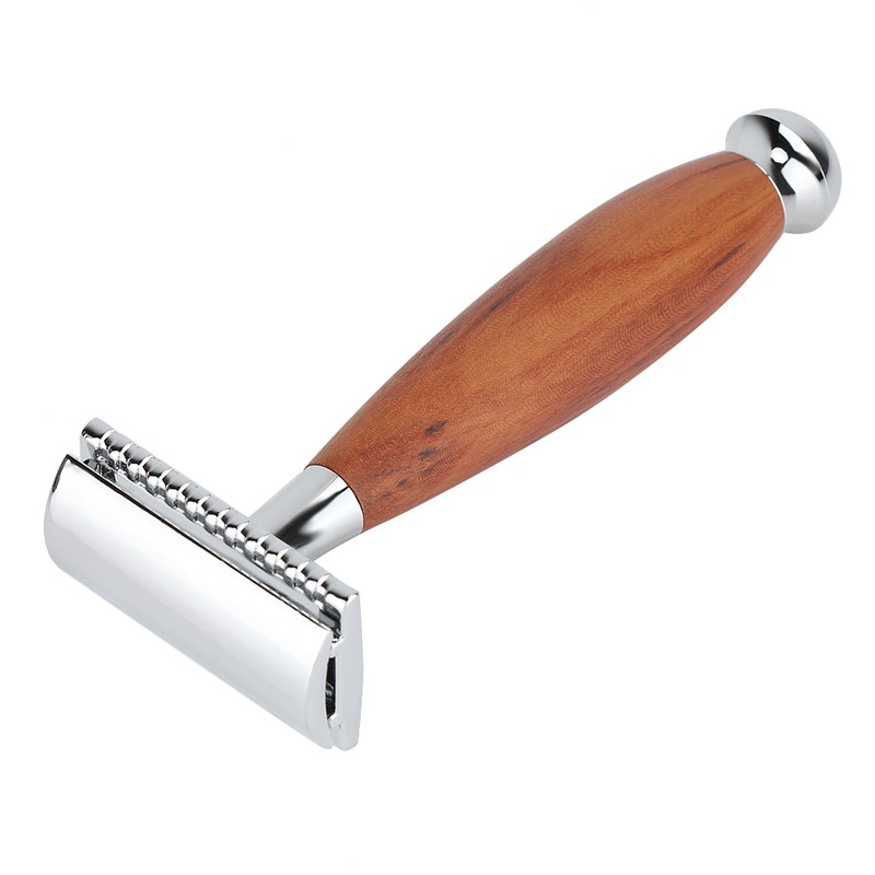 Men's Classic Double Blade Safety Shaving Razor Manual Wood Handle