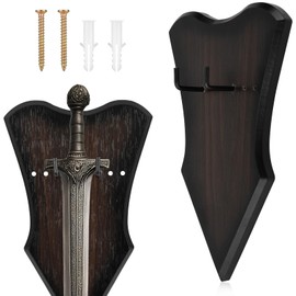 Gosknor Sword Wall Mount Set, Thick Wood Adjustable Sword Stand Holder Wall Mount Hanger Rack with Nails and Buckles Dagger Bow Axe Vertical Display Storage Supplies Accessories(Brown, Small)