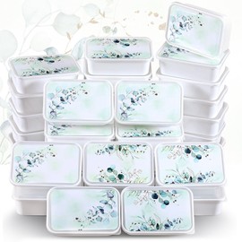 Blushtier 50 Pcs Eucalyptus Meal Preparation Containers 25 oz Spring Reusable Food Storage Containers with Lid Sage Green Lunch Box Container for Baby Shower Birthday Wedding Party Decoration Supplies