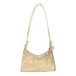 Jiusely Evening Handbag for Women Girls Party Clutch Purse Sparkly Rhinestone Crossbody Bag Handbag Rhinestone Crossbody Bag for Women Diamond Clutch for Party Bridal Night, gold