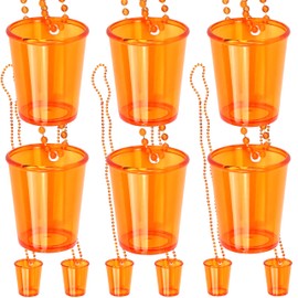 Iconikal Shot Glass on Beaded Necklace, Orange, 12-Pack