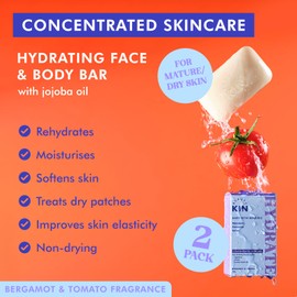 Beauty Kin Hydrating Face & Body Wash Cleansing Bar (Pack of 2) Dry or Mature Skin - Moisturising Jojoba Oil & Squalane for Supple Skin & Improved Skin Elasticity - Vegan Soap Bar - 100g Double Pack