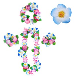 LUMOOM Pack of 5 Hawaii Flower Necklace, Flower Hair Accessories, Hawaii Chain Flower Set, with Hairband, Headband, Bracelets, Hair Clips, Costume Women's Accessories, for Hawaii Beach Party