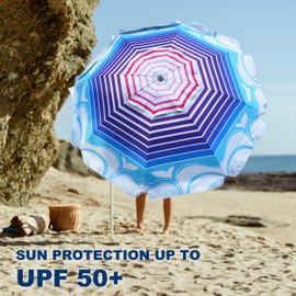 AMMSUN 7ft Fantasy Design Heavy Duty High Wind Beach Umbrella Parasols with UV 50+ Protection, sand anchor & Tilt Sun Shelter, Outdoor Sunshade Umbrellas Carry Bag for Patio Garden Pool Backyard