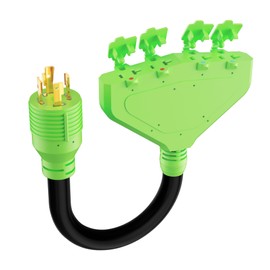 30 Amp to 20 Amp /15Amp 110V Generator RV Adapter, NEMA L14-30P to 4X 5-15R/5-20R Generator Distribution Cord, 4 Prong Twist Lock Plug, Four Outlets with Dust Protection Caps, STW 10AWG*4C, 1FT