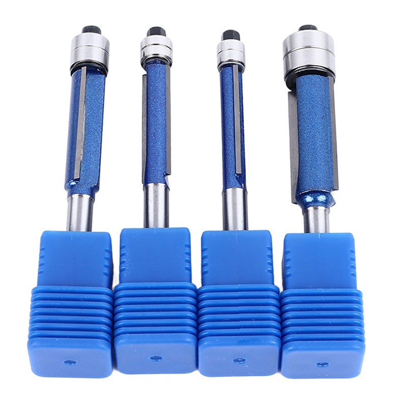 4Pcs Flush Trim Bit Set 6mm Shank Top Double Bearings