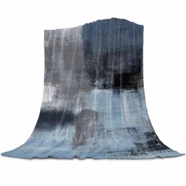 Abstract Flannel Fleece Throw Blanket Grey and Blue Graffiti Oil Painting Ultra Soft Large Warm Throw Blanket for Bed Couch Sofa Traveling Lightweight Microfiber Fluffy Decorative Throw 60x80 Inch