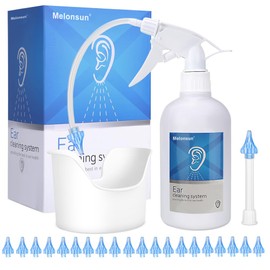 Earwax Removal Bottle - Manual Ear Wash System with 500ml Spray Bottle, Big Basin & 20 Reusable Soft Tips, Safe & Efficient Ear Cleaner Bottle w/Rigid Pipe & Flexible Tube for Personal or Family Use