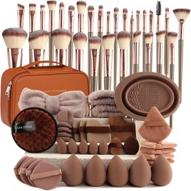 67PCS Profesiones Brochas Para Maquillaje，Set de Brochas Para Maquillaje，Multifuncional Kit de Maquillaje，Regalos de San Valentín/Cumpleaños(naranja)