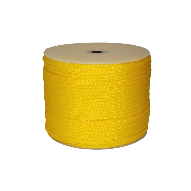 27-303 Yellow Hollow Braided Rope, 1/4 in Dia x 1000