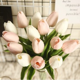 hanlongyu 20 Pcs Tulips Artificial Flowers for Table Decor, Fake Artificial Bouquets, Realistic Tulips Flowers Decor for Wedding Party Office Kitchen Home Decor