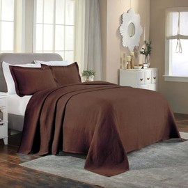2 Piece Shabby Chic Bedding Raised Matelasse Woven Design Cotton Bedspread Twin Size Geometric Pattern | All Seasons Chocolate Brown Color Plush Cozy Feel Country Cottage Core Coverlet Set