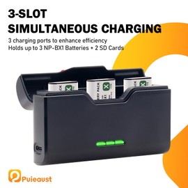 NP-BX1 Battery and 3-Channel Battery Charger for Sony NP-BX1/M8, ZV-1, ZV-1 II, Cyber-Shot DSC-HX80, HX90V, HX95, HX99, RX1, RX1R II, RX100 (II/III/IV/V/VA/VI/VII), FDR-X3000, HDR-AS50