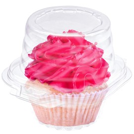 50 PCS Individual Cupcake Container, Disposable Clear Plastic Cupcake Boxes with Deep Dome Lids, Muffin Salad Dessert Hamburgers Fruit Cupcake Carriers…