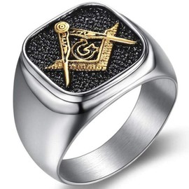 Jude Jewelers Stainless Steel Silver Gold Two Tone Signet Style Masonic Freemason Ring, Metal, Cubic Zirconia