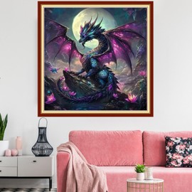 Redxing Stamped Cross Stitch Kits Embroidery kit for Beginners Adults Full Range of Embroidery Patterns Starter Kits DIY Printed Cross Stitch Kits Needlepoint Kits 11CT-Moon Dragon 18x18 inchs