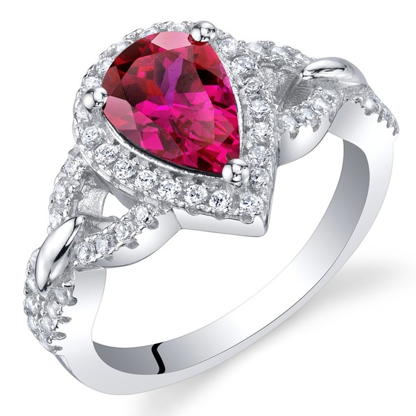 PEORA Created Ruby Teardrop Crest Ring for Women 925 Sterling
