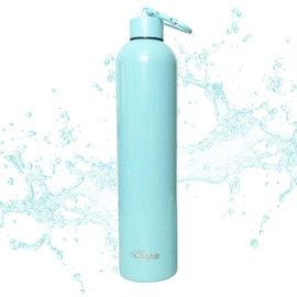 Chapie Vacuum Insulated Water Bottle - 34oz, (1L) Leakproof, Fits Any Cup Holder, Matching Carabiner, Stainless Steel, Gym, Outdoor, Sports for Men, Women & Kids - Double Walled (Blue Water)