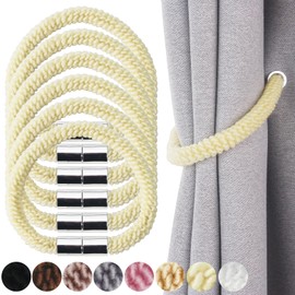 Nieffeiy - Alzapaños magnéticos elásticos para cortinas, con lazo en la parte trasera de la cortina para exteriores, con tratamiento de ventana, para cortinas (6, beige claro)