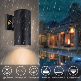 ZUUKOLE Dusk to Dawn Sensor Outdoor Wall Light, Exterior Lighting -ETL Listed, Aluminum Anti-Rust Waterproof Wall Mount Cylinder Design, 1-Direction Up or Down Light Fixture for Porch,Patio or Doorway