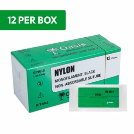 Oasis Nylon Monofilament Surgical Suture, 5-0, (FS-2) 3/8 19mm Reverse Cutting Needle, 75cm, 12/Box, Veterinary Use
