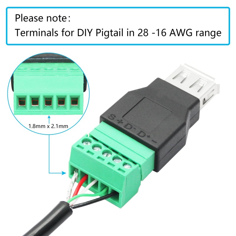 Riertostng USB 2.0 A Female to 5 Pin Screw Terminal