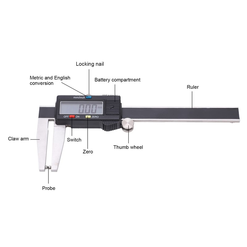 100mm Digital Brake Disc Caliper, Vernier Pointed Ruler Measuring Tool