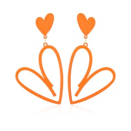 Double Heart Dangle Earrings for Women, Love Heart Drop Stud Earrings, Lightweight, Hypoallergenic, Trendy Earrings for Teen Girls, Brass, No Gemstone