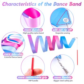 Cikyner Gymnastics Ribbon, 2 Pack Colorful Gymnastics Band with Stick, Dance Band Children Rainbow Band for School and Home Game, Ideal for Girls on Children's Birthday party or Christmas