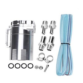 Acouto Tanque colector de Aceite, Motor de Aluminio Tanque colector de Aceite Respirador Lata Depósito Accesorios para la modificación del automóvil(Plata)
