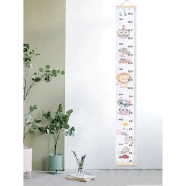 JJGoo Baby Growth Chart Hanging Ruler Wall Decor, Wood Frame Fabric Canvas Removable Height Measurement Ruler Wall Height Growth Chart for Kids Toddlers and Babies (Animal Pattern)