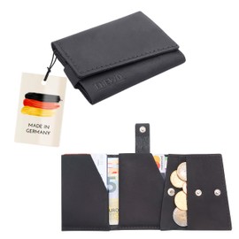 THEWO Slim Wallet Max für Männer & Frauen aus Leder, kleine Geldbörse für viele Scheine, Karten & Münzen, Mini Portemonnaie, kleiner Geldbeutel (schwarz antik)