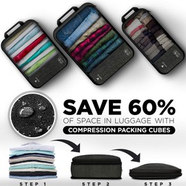 VASCO Compression Packing Cubes for Travel – Premium Set of 3 Luggage Organizer Bags (8 Set (2S+3M+3L) Black)