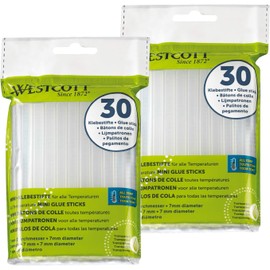 Westcott Glue sticks, mini glue sticks, set: 60 pieces, 7 mm diameter, 102 mm long, transparent, cartridges for hot glue gun, E-16838 00