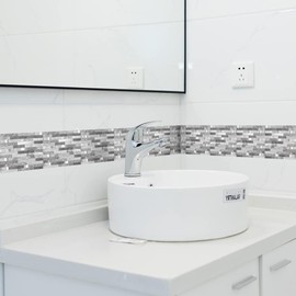 neukids Peel and Stick Gray Mosaics Wall Border, DIY Skirting Border, Wall Borders Living Room Bedroom Bathroom Kitchen Decoration Wallpaper Border