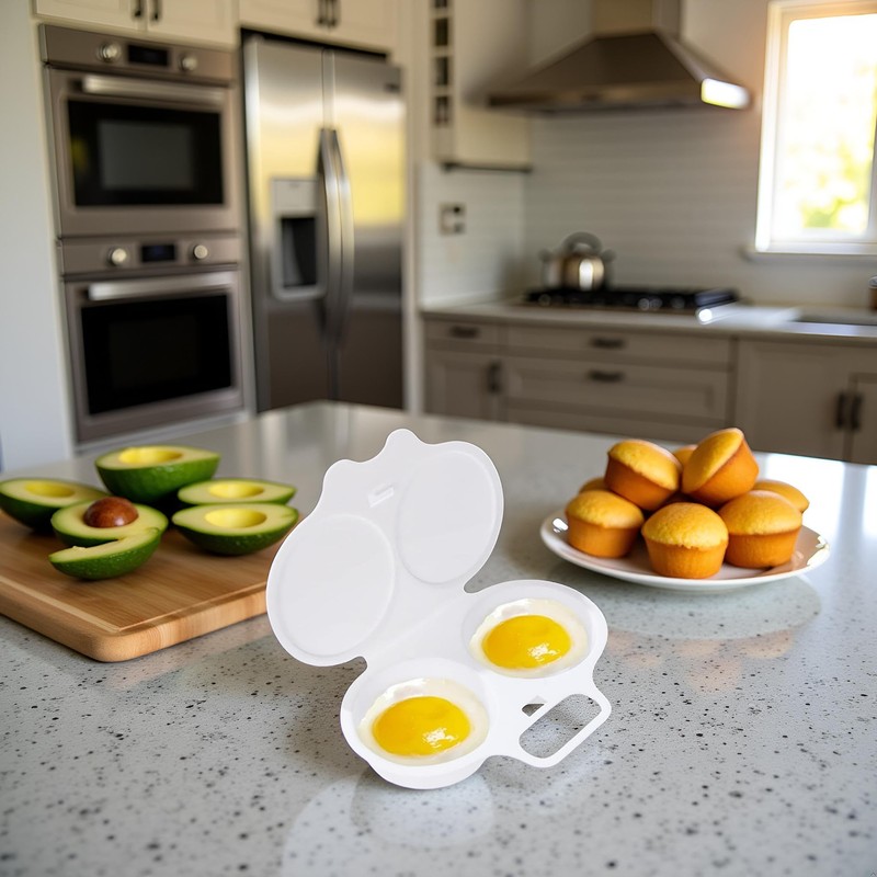 White Egg Poacher, Microwave Egg Boiler Poacher, 2 Cavity Nonstick