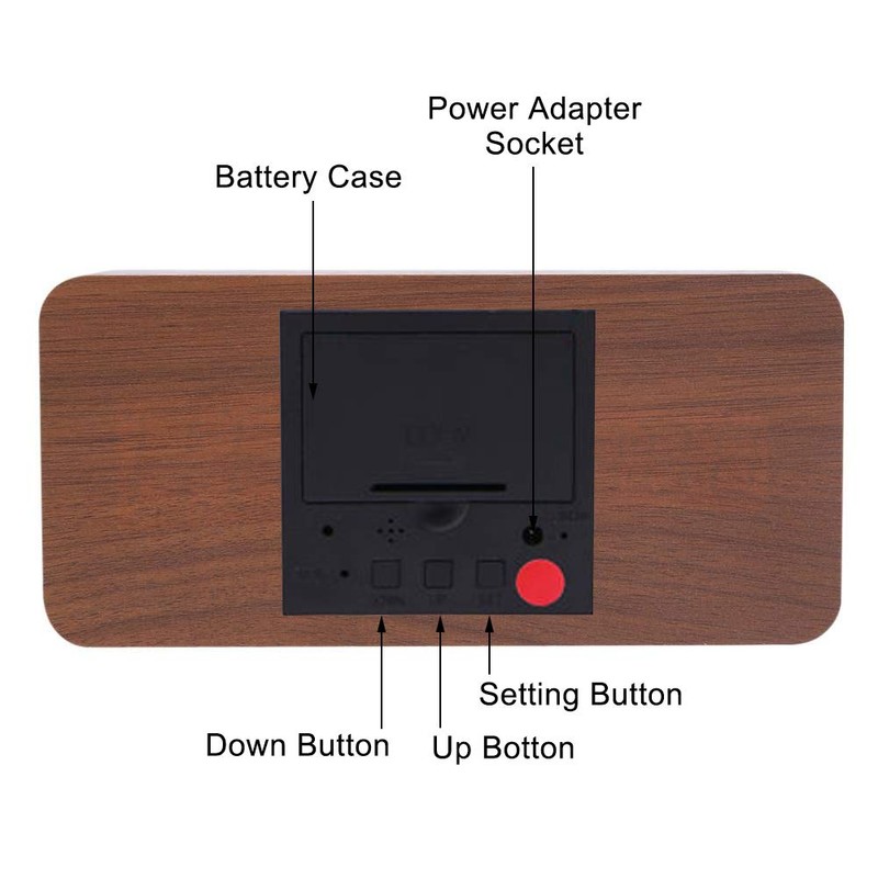 Wooden Digital Alarm Clock, Quiet LED Display, Adjustable Brightness/Sound Control,