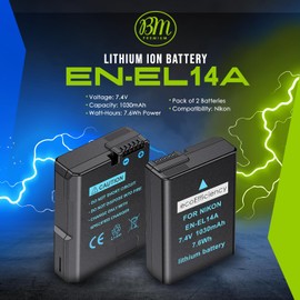 ecoEfficiency 2-Pack of EN-EL14, EN-EL14A Batteries for Nikon D3500, D3100, D3200, D3300, D3400, D5100, D5200, D5300, D5500, D5600, DF, Coolpix P7000, P7100, P7700, P7800 DSLR Cameras