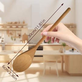 2 Pcs Wooden Spoons for Cooking, Long Handle Wooden Utensil Set, Natural Wood Long Handle Round Spoons, Heat Resistant Wooden Cooking Utensils for Soup Mixing Stirrer Kitchen Tools Utensils