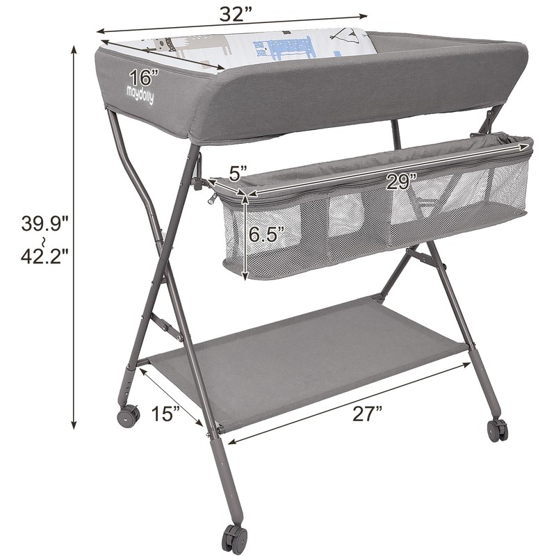 Baby Changing Table with Wheels, Maydolly Portable Adjustable Height Folding