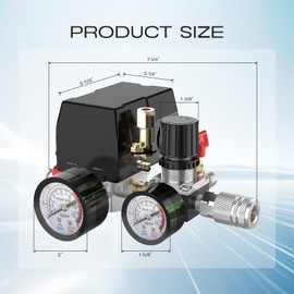 Air Compressor Pressure Switch Control Valve, cnaodun 90-120 PSI Air Compressor Switch Equips Four-port Pressure Regulator Gauge 1/4 NPT Thread