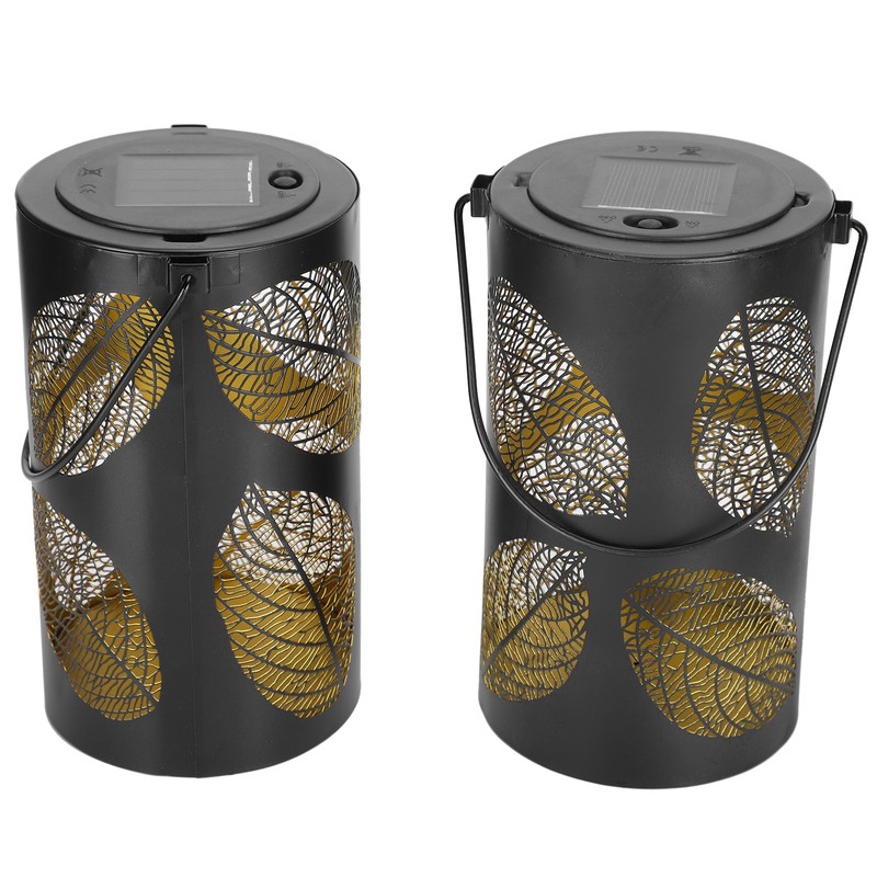 2Pcs Solar Hanging Lamp Wrought Iron Hollow LED Light for