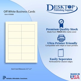 Heavyweight 80lb Off White/Cream Blank Business Cards - Laser & Inkjet (100 Sheets / 1000 Business Cards)